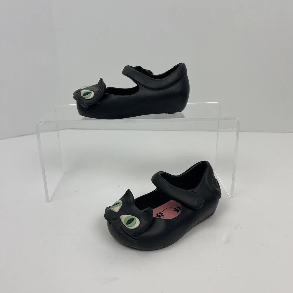Mini Melissa Black Cat Mary Jane Shoes Toddler Size 5‎ Halloween Festive